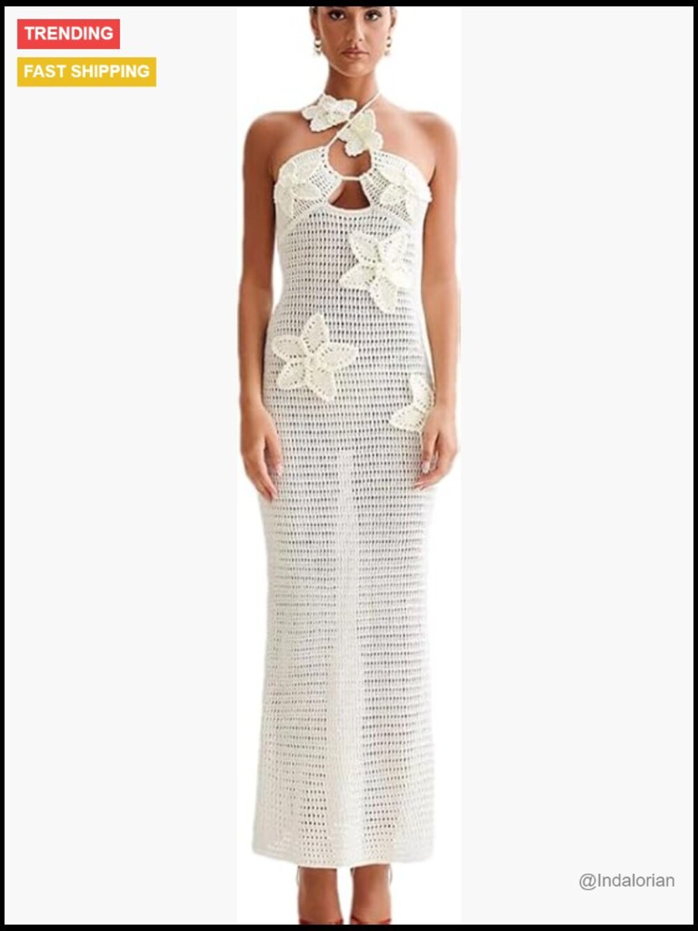 Halter 3D Flower Knitted Hollow Out Beach Dress Open Back Swimsuit Cover Up